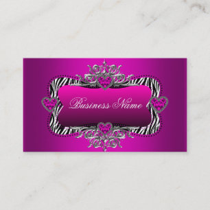 Carte De Visite Hot rose Zebra Silver Diamond Coeurs Élégants