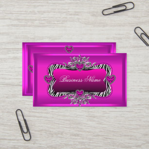 Carte De Visite Hot rose Zebra Silver Diamond Coeurs Élégants