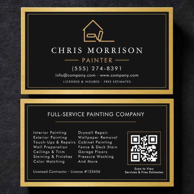 Carte De Visite House Painter Gold Metal Painting QR Code (Créateur téléchargé)