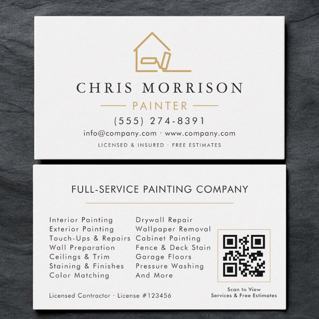 Carte De Visite House Painter White Gold QR Code (Créateur téléchargé)