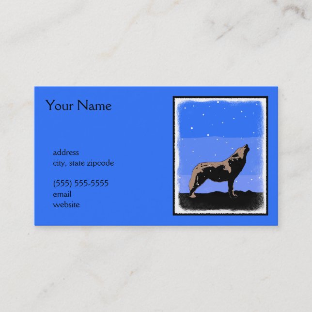 Carte De Visite Howling Wolf en hiver - Art faunique original (Devant)