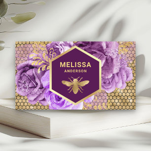 Carte De Visite Huile d'or violet floral Abeille de miel