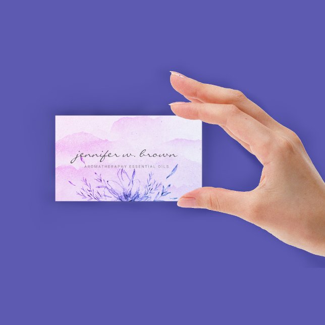 Carte De Visite Huiles essentielles couleur pourpre (Essential Oils purple watercolor Business Card)