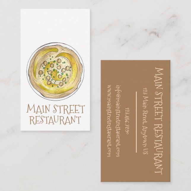 Carte De Visite Hummus Houmous Chickpeas Café Méditerranéen (Devant / Derrière)