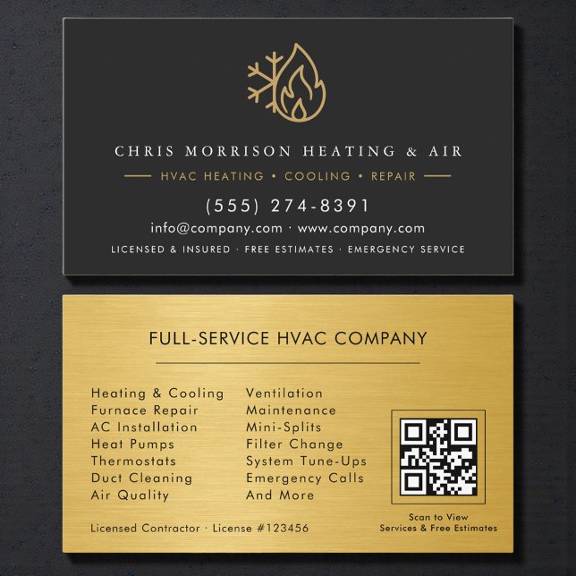 Carte De Visite HVAC Service & Installation QR Code (Créateur téléchargé)