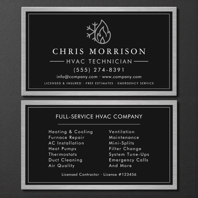 Carte De Visite HVAC Technician Industrial Metallic (Créateur téléchargé)