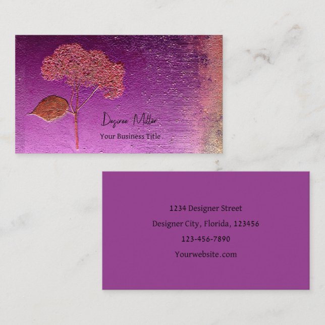 Carte De Visite Hydrangea Purple Or Métallal Floral (Devant / Derrière)