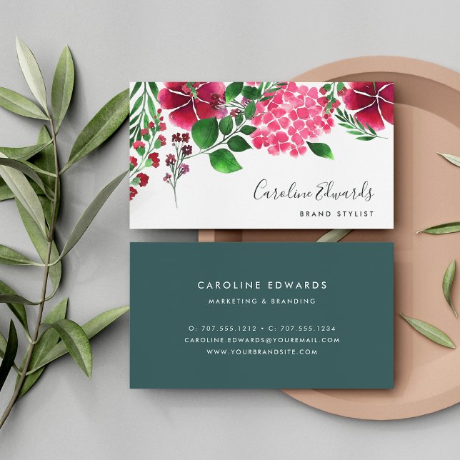 Carte De Visite Hydrangea sauvage | Aquarelle florale (Créateur téléchargé)