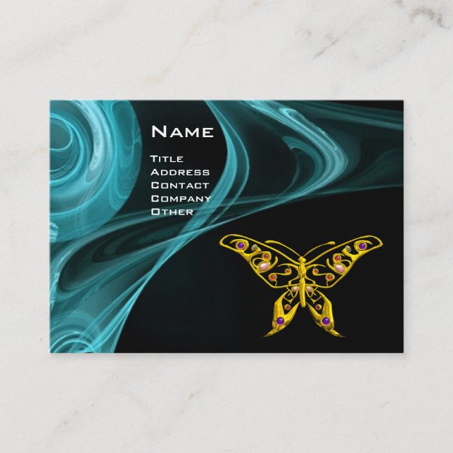 Carte De Visite HYPER BUTTERFLY antique bleu doux jaune (Devant)