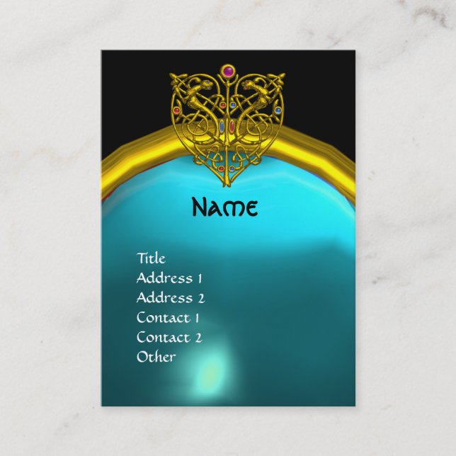 Carte De Visite HYPER VALENTINE AQUAMARINE MONOGRAMME jaune bleu (Devant)