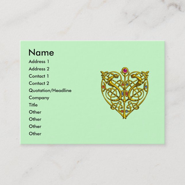 CARTE DE VISITE HYPER VALENTINE, COEUR DE COURSE EN CELTIQUE D'OR  (Devant)