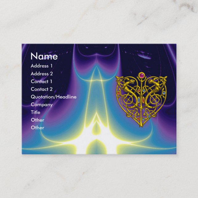 Carte De Visite HYPER VALENTINE Gold Celtic Heart Bleu pourpre (Devant)