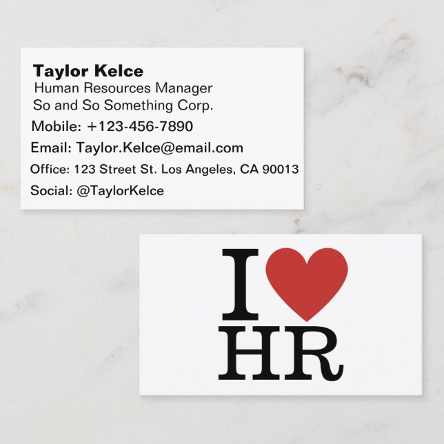 Carte De Visite I ❤️ Love HR - RH Département/Personnel - (Devant / Derrière)