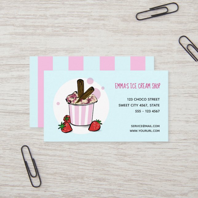 Carte De Visite Ice Cream Shop (Devant/Arrière en situation)