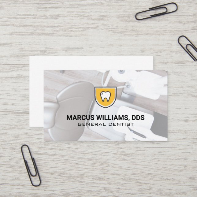 Carte De Visite Icône Bouclier dentaire | Bureau des dentistes (Devant/Arrière en situation)