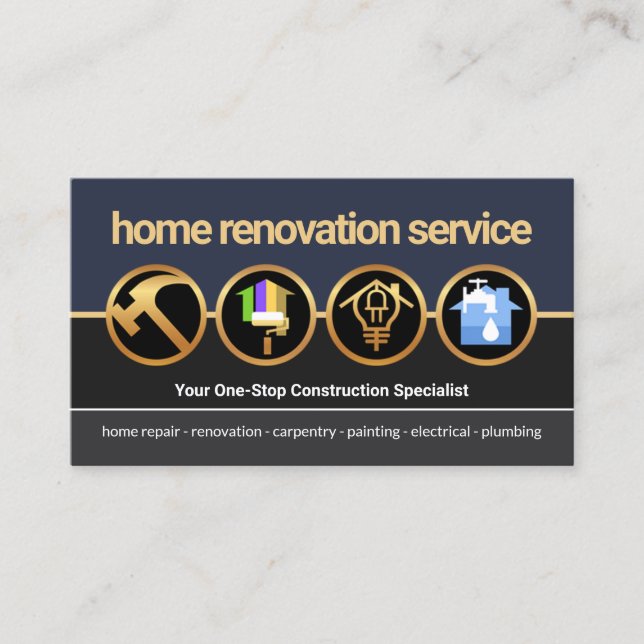 Carte De Visite Icône de construction d'or créative Rénovation fro (Devant)