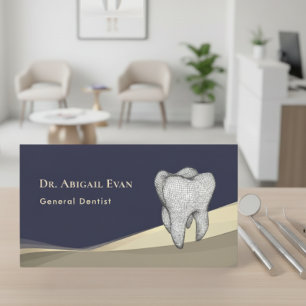Carte De Visite Icône de dent 3D Or Bleu Marine Professionnel Dent