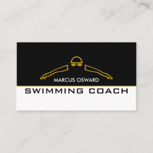 Carte De Visite Icône de natation en or, Coach de natation et vigi