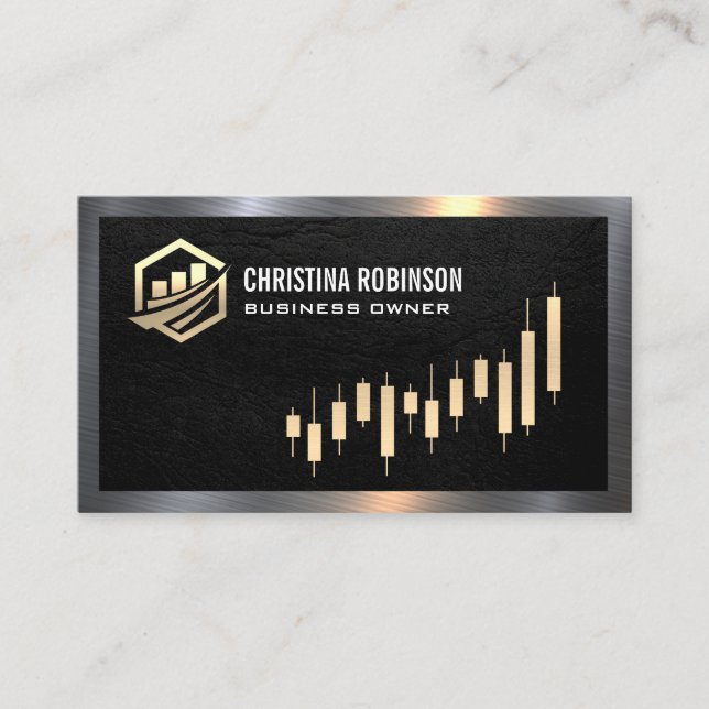 Carte De Visite Icône Finance | Graphique à chandeliers d'or (Devant)