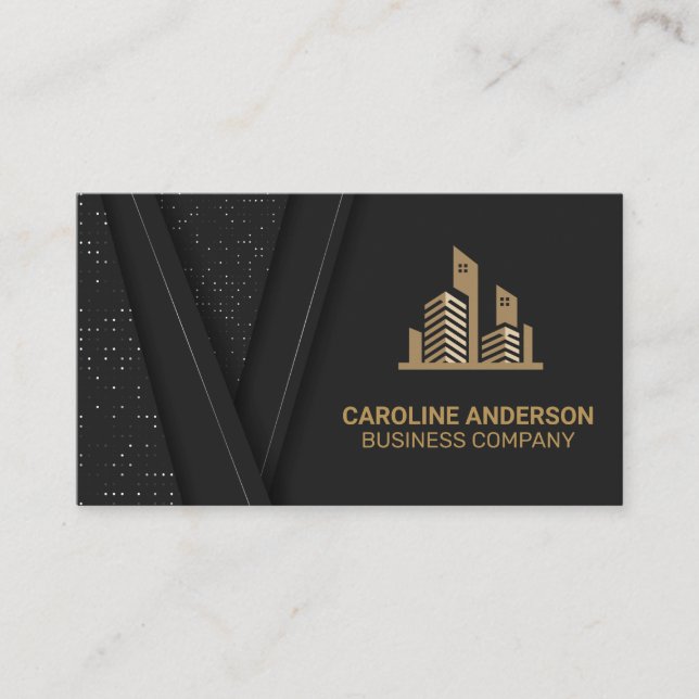 Carte De Visite Icône Immobilier | Black Luxury Gold (Devant)