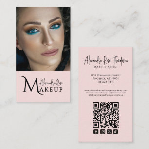 Carte De Visite Icône sociale Qr Code Maquilleuse Rose Pâle