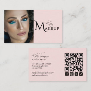 Carte De Visite Icône sociale Qr Code Maquilleuse Rose Pâle