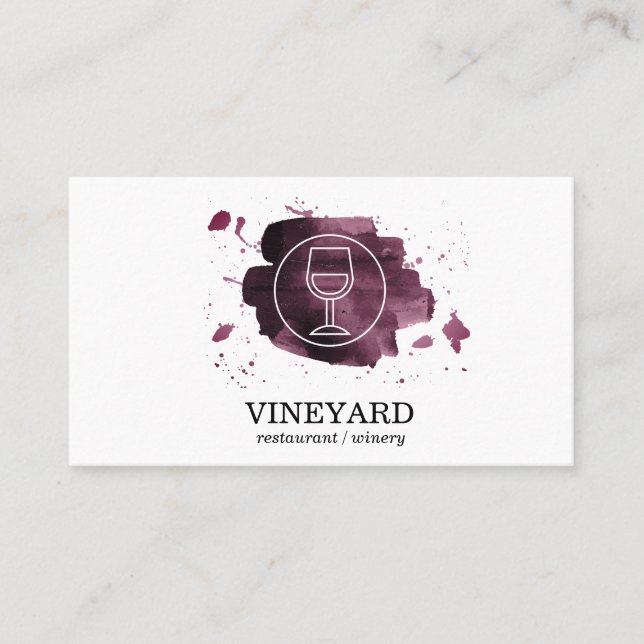 Carte De Visite Icône verre de vin brossé expressif Line Art (Devant)