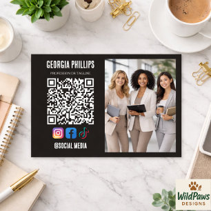 Carte De Visite Icônes de médias sociaux de photo de code QR blanc