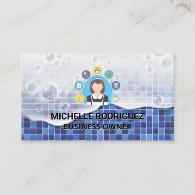 Carte De Visite Icônes de nettoyage des domestiques | Soin Carrela (Devant)