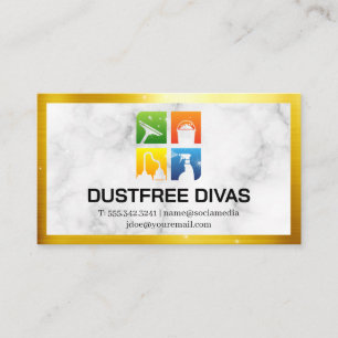 Carte De Visite Icônes de nettoyage   Marbre   Bordure or   Éclats