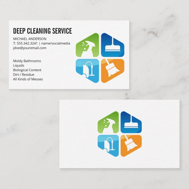 Carte De Visite Icônes de nettoyage | Services de tenue de maisons (Devant / Derrière)