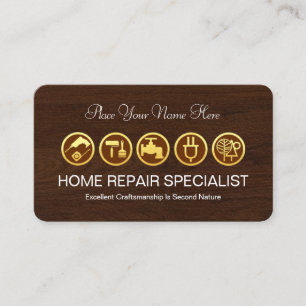 Carte De Visite Icônes de réparateur Gold Handyman 