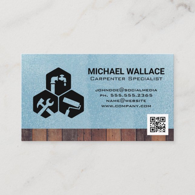 Carte De Visite Icônes de réparation de maison | Modèle de code QR (Devant)