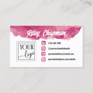 Carte De Visite Icônes Fuchsia Aquarelle Ajouter Logo & Photo