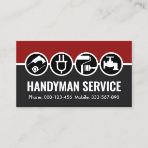 Carte De Visite Icônes Handyman Sur Les Couches Gray Rouge