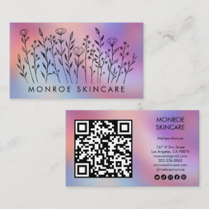 Carte De Visite Icônes sociales Code QR Élégant Fleurs sauvages 
