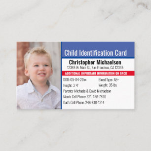 Carte De Visite Identification de l'identité de l'enfant Allergie 