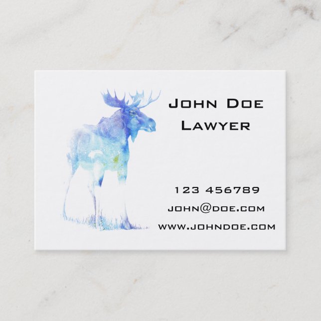 Carte De Visite Illustration bleue d'orignaux d'aquarelle (Devant)