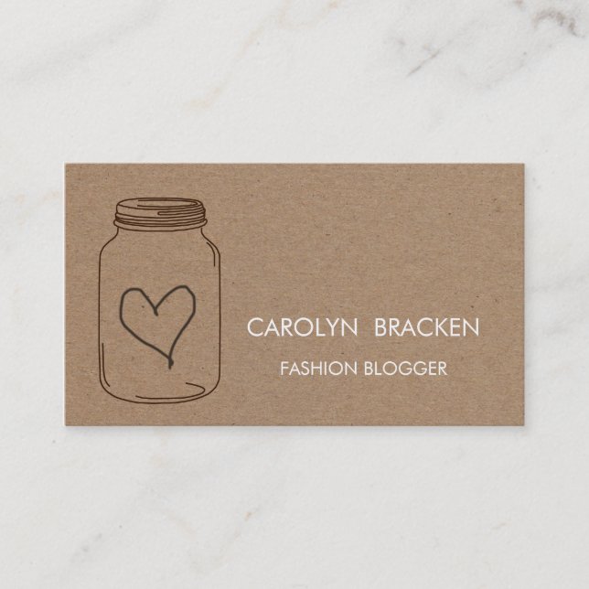 Carte De Visite Illustration Brown rustique de coeur de papier (Devant)
