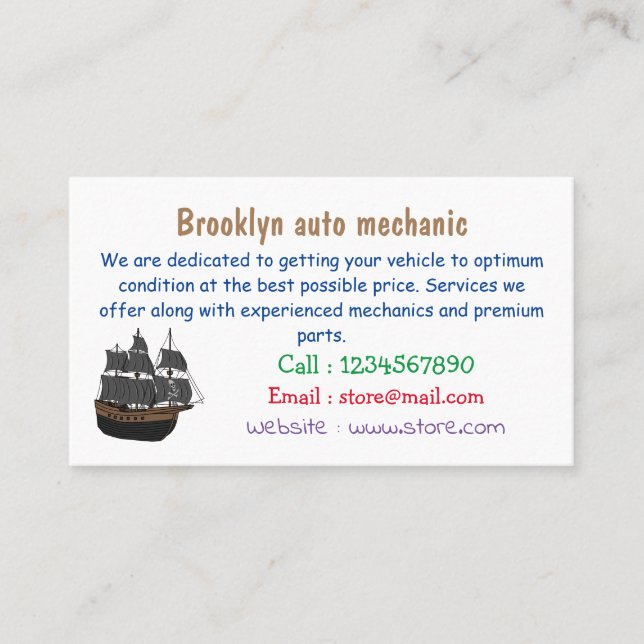 Carte De Visite Illustration de bateau pirate (Devant)