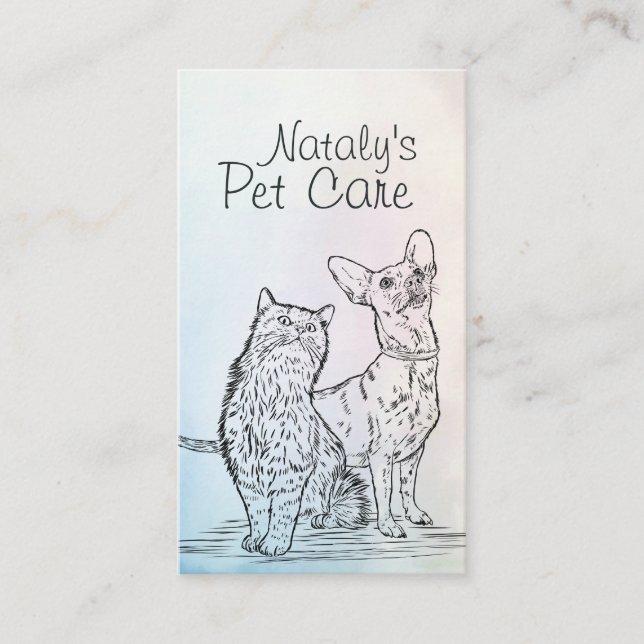 Carte De Visite Illustration de chats et de chiens mignons (Devant)