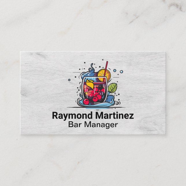 Carte De Visite Illustration de cocktail avec baies | Barre (Devant)