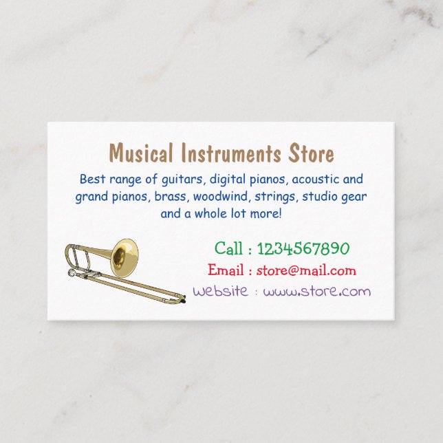 Carte De Visite Illustration de dessin animé de Trombone (Devant)