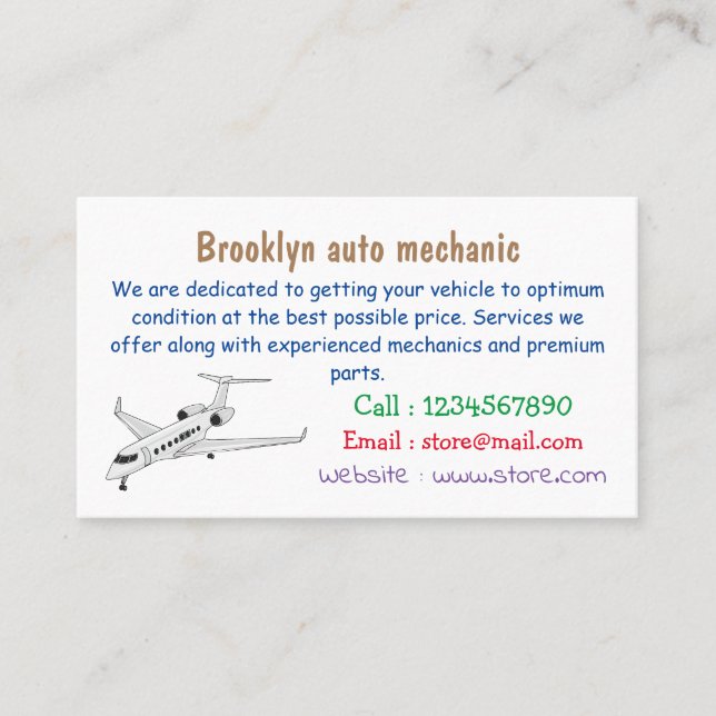 Carte De Visite Illustration de jet privé (Devant)