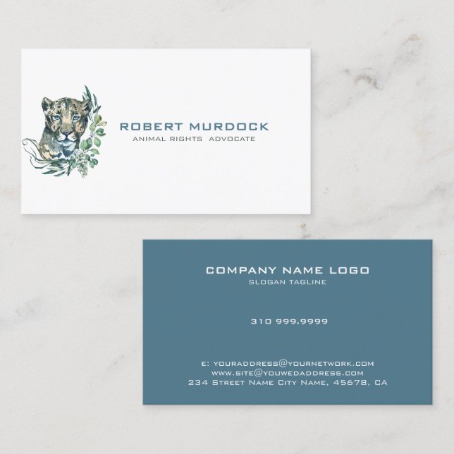 Carte De Visite Illustration de l'animal sauvage Big cat (Devant / Derrière)