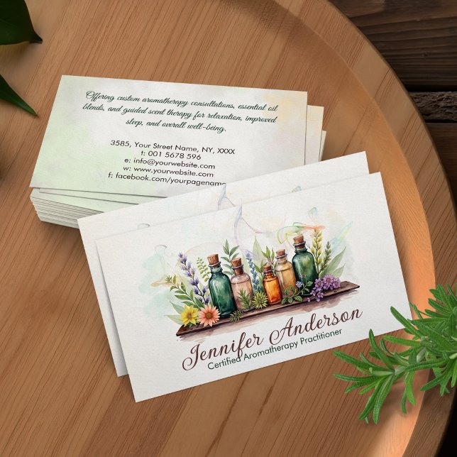 Carte De Visite Illustration de l'aquarelle du praticien en aromat (Créateur téléchargé)