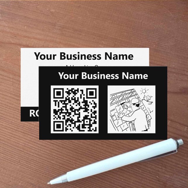 Carte De Visite Illustration de l'entrepreneur en toiture et code  (Créateur téléchargé)