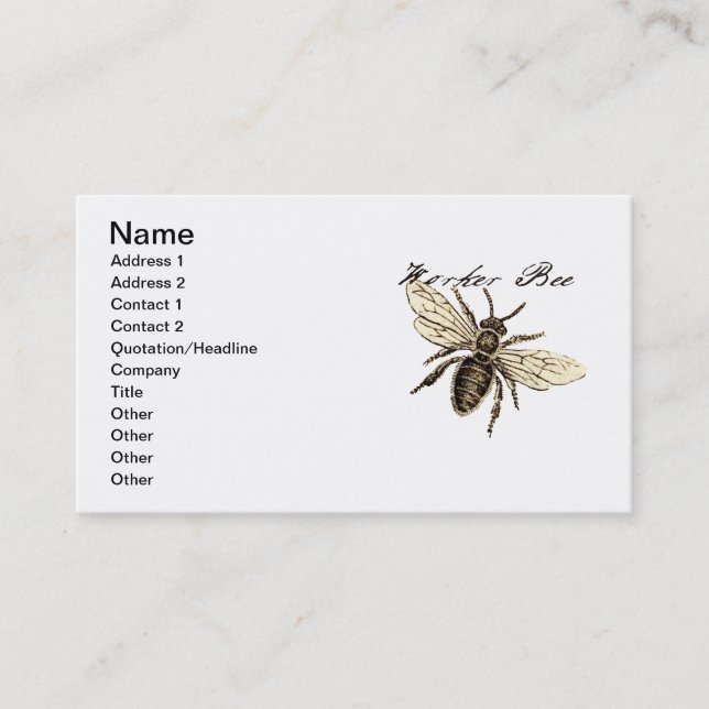 Carte De Visite Illustration de l'insecte d'abeille vintage (Devant)