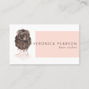 Carte De Visite Illustration de mode de coiffure à l'aquarelle pou
