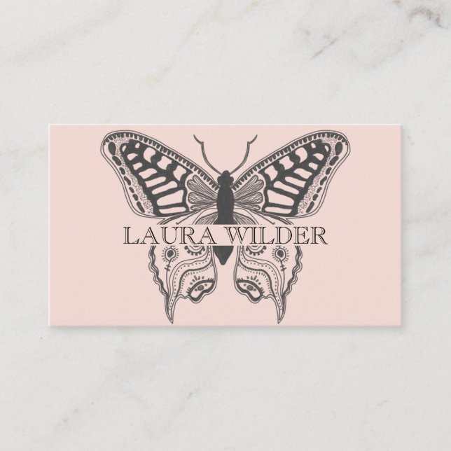 Carte De Visite Illustration de papillon personnalisé rose pâle (Devant)
